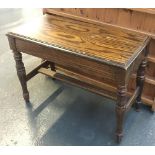 A duet piano stool with hinged lid and octagonal legs, 74cmW