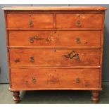 A pine chest of two short over three long drawers, 96cmW