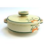 A Clarice Cliff Bizarre Ravel pattern large tureen, with printed factory marks to base, 20cmD
