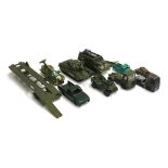 A mixed box of military themed Dinky toys to include Chieftan tank, Shado 2, Land Rover 109" W.B; US