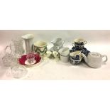 A mixed lot of teawares to include Churchill willow pattern, various continental ceramics;