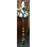 A heavy brass Dutch cathedral altar candlestand