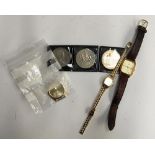 A Citizen gent's wrist watch (no strap) and two ladies wrist watches, together with three