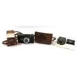 A Zeiss Ikon Contax I camera with Zeiss Ikon A-G Dresden Tessar 1:2.8 5mm lens, in hard leather