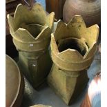 A pair of clay crown top chimney pots, each 80cmH