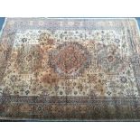 A large yellow rug, 310x220cm; an unusual orange ground rug; and one other West Persian rug,
