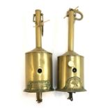 Two brass clockwork bottle spit jacks, each with key and applied plaques embossed 'William S Burton,