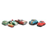 A selection of vintage Japanese tin plate cars, to include a Sanko Mini Cooper S MK II, a Yone