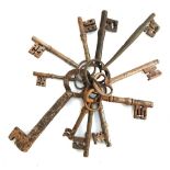 A quantity of antique keys (11), together with a key and lock
