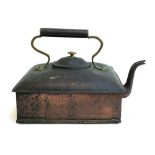 A large 19th century copper square ship/barge kettle, 39cm long including spout