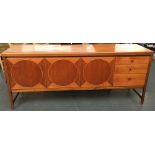 A mid century sideboard, having four sections, 183cmW