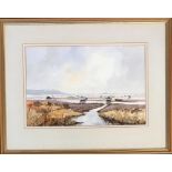 Geoff Bartlett, boats at rest at low tide, probably Poole Harbour, watercolour, signed lower