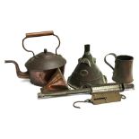 A number of copper items to include a copper kettle; an unusual funnel 'Reliance Dolly Tub'; a fruit