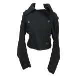 An Ann Demeulemeester double breasted black ladies jacket with hood, size 8 (36), in Ann