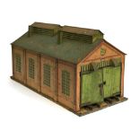 A Hornby O gauge tinplate E2E engine shed building with double track (af)