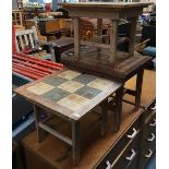 A pair of tile topped occasional tables and one other (3)