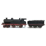 Two repainted clockwork O gauge trains (af), one with tender; together with a tin plate clockwork 'R