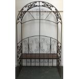 A large heavy wrought iron garden seat, 125x62x215cmH