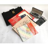 A black letter notecase together with a Parker 75 Laque fountain pen with cartridges and ink bottle,