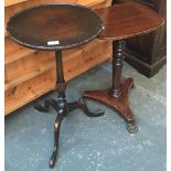 A tripod table with turned rosewood support on triform base with gilt claw feet, 56cmH; together
