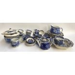 A large lot of blue and white ceramics to include Booth's, George Jones & Sons 'Abbey', Mason's '