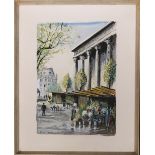 20th century French school, G. Palazo, 'Paris, Marche au Fleurs, Madeleine', watercolour on paper,