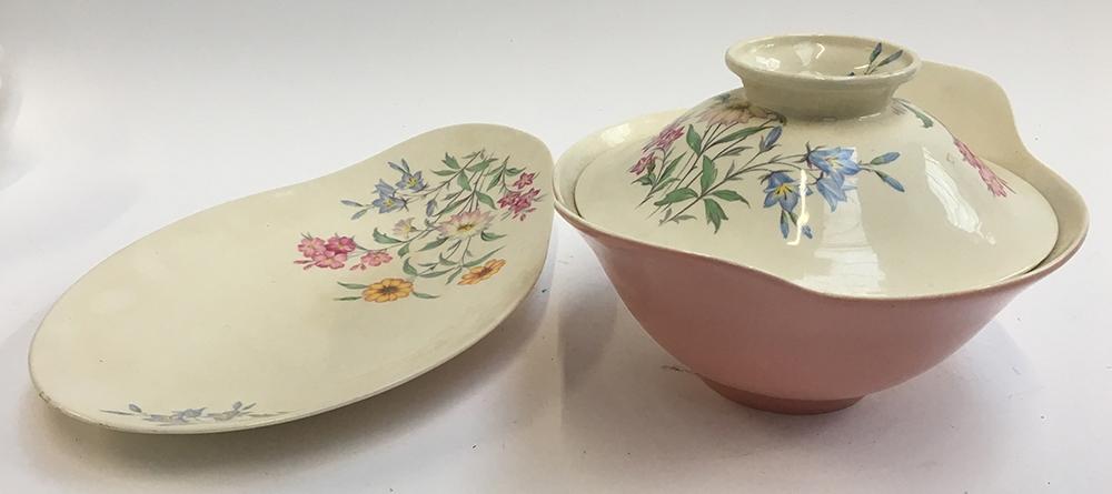 A Clarice Cliff 'Pink Susan' pattern Royal Staffordshire lidded tureen and platter, both marked to