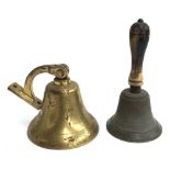 A brass ships bell; together with a brass hand bell marked A.S 1942 with broad arrow