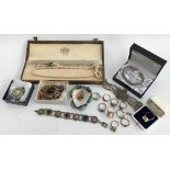 Mixed lot to include a gold coloured cameo ring, silver ring set with white stones, other dress