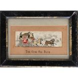 A framed silk picture Stevengraph, 'The Good Old Days', woven in silk by Thomas Stevens, 15x5cm