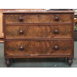 A mahogany chest of three graduating drawers, on turned feet, 108x42x84cmH