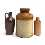 A stoneware jar, stamped 'Powell...No. 1011, 3', 26cmH; a Doulton Lambeth stoneware jar, and one