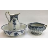A Losolware wash bowl and jug, together with a Copeland twin handled tureen (one handle repaired)