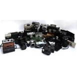 A mixed box of cameras to include Pentax ME Super, Kodak EK 100; Olympus IZM 330; Canon A-1;