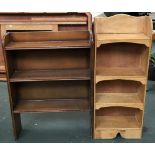 A narrow pine bookshelf of three shelves, 37cmW, together with one other 62cmW