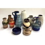 A lot of 12 German and West German studio pottery jugs and vases