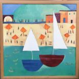 20th century contemporary school, sailboats near the beach, signed lower right, oil on canvas,