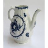 A Caughley porcelain coffee pot, blue and white 'sliced apple' pattern, 18cmH
