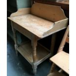 A 19th century pine three quarter galleried washstand, with undershelf, on turned legs, 80.5cmW