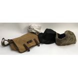 A Wolsey leather and canvas satchel (af); together with a Big It Up sheepskin wool flying hat,