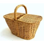 A wicker picnic basket