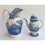 A Weiss Brothers blue and white wash jug, with Eastern palace design, 26cmH; together with a ceramic