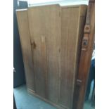 A lined oak wardrobe, with key, 122x52x185cmH