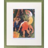 20th century British, colour print, 'Fruit Pickers', numbered 23/500, signed indistinctly lower