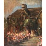 20th century British school, study of cottage garden, oil on board, 35x29cm