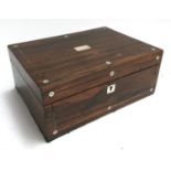 A 19th century rosewood and mother of pearl inlay sewing box with removable tray, 30.5cmL