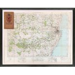 A framed Ordnance Survey 1" map of Aberdeen, sheet 45, annotated for an MOD scouting trip for