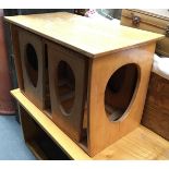 A nest of three mid-century contemporary maple tables, one large and two small, the larger 72cmW