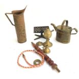 A mixed lot to include a hookah pipe; copper jug; adjustable trivet and a small brass watering can