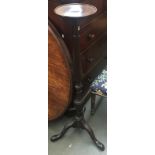 A Victorian carved mahogany pot stand, reeded column on carved cabriole legs, 24.5x118cmH